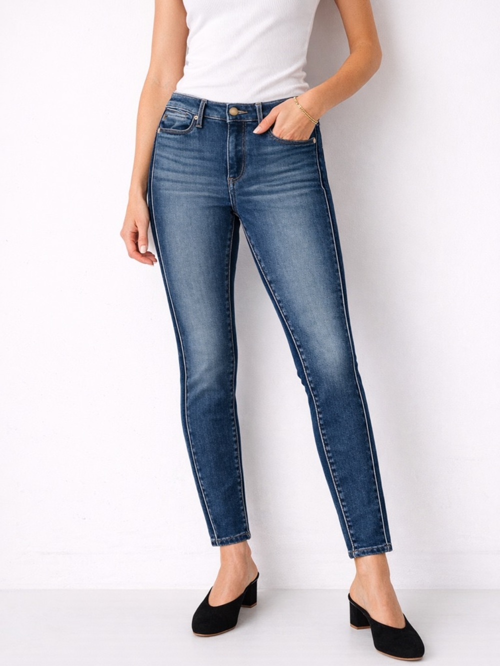 FRAME Le High Skinny Tux Piping Jeans 29 Medium Wash Designer Skinny Denim